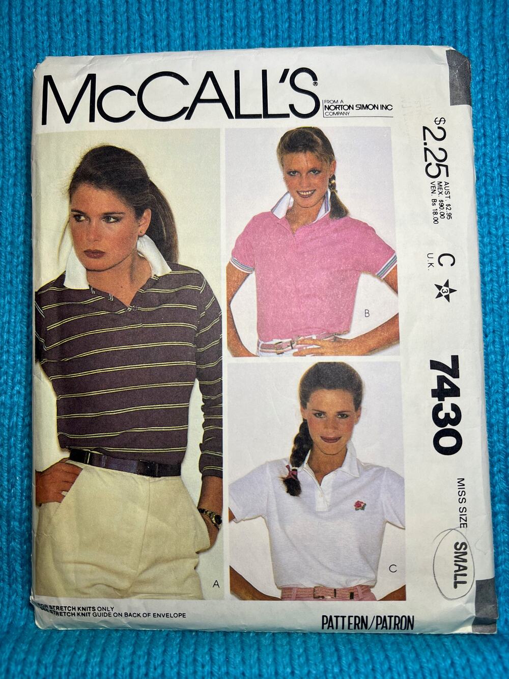 McCalls 7430 Sewing pattern knit top polo shirt size small